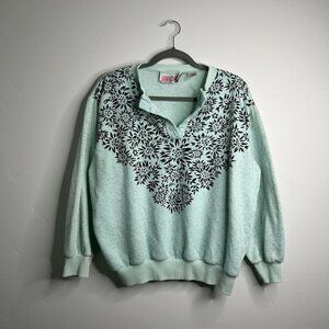 Teal and black floral 90s vintage sweatshirt size 38/18W